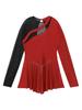 ACSUSS Women's Figure Skating Dress Mesh Patchwork Long Sleeved Ice Skating Skirt Competition Dresses #2 Red&Black Large view 4