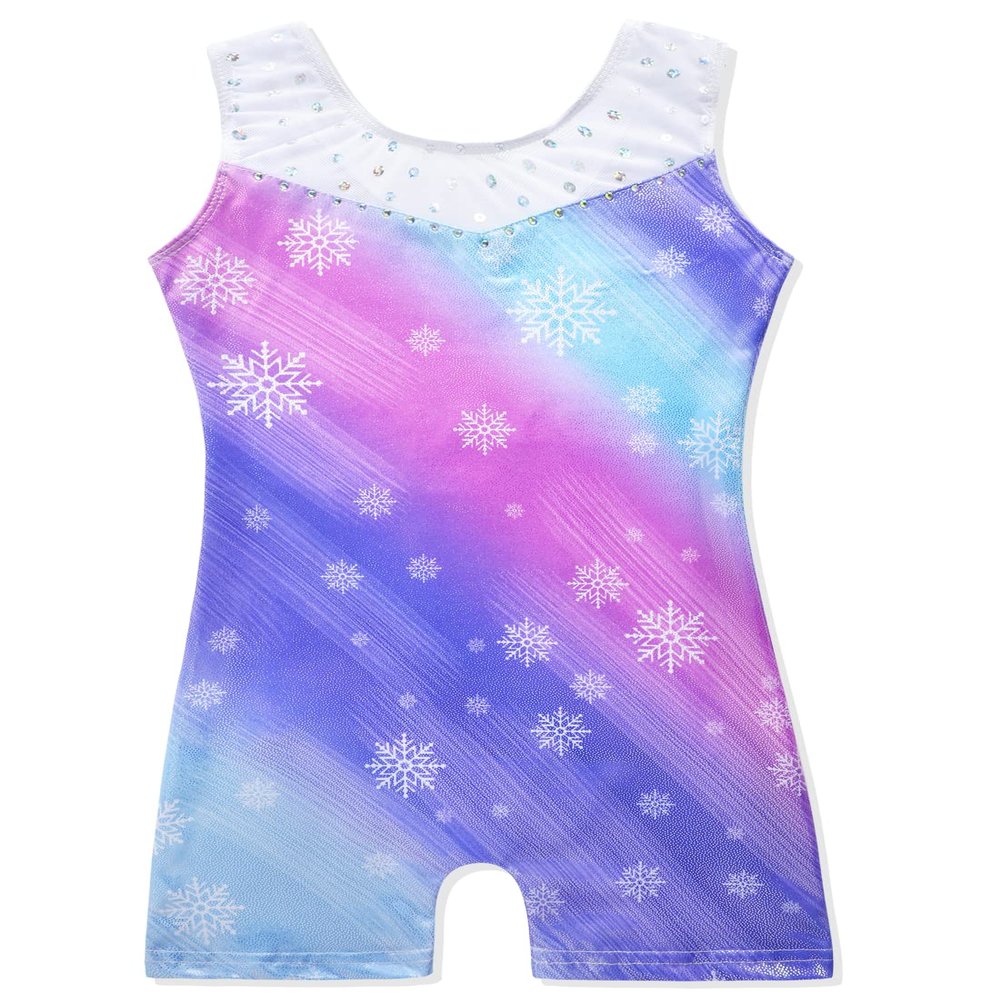 Leotards for Girls Gymnastics Unicorn Athletic Dance Wear Shiny Rainbow Blue Hotpink (Purple Snowflake, 4-5T)