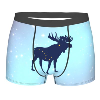 MOCSONE Alaska State Moose Flag Mens Boxer Briefs Underwear Breathable Stretch Boxer Trunk with Pouch for Men, Youth
