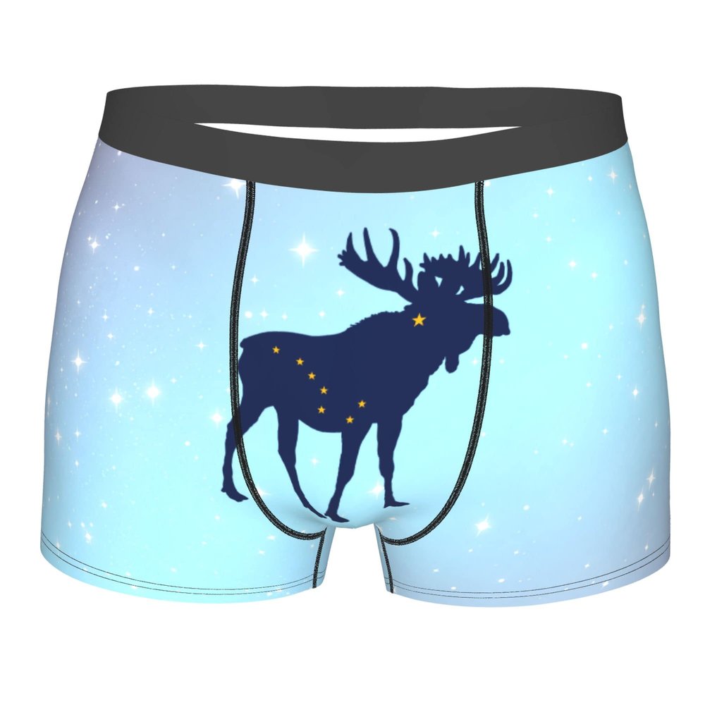 MOCSONE Alaska State Moose Flag Mens Boxer Briefs Underwear Breathable Stretch Boxer Trunk with Pouch for Men, Youth