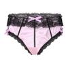 Lejafay Sissy Men's Silky Satin Ruffled Lace Trim Lingerie Underwear French Maid Crossdress Panties Pink Medium view 1