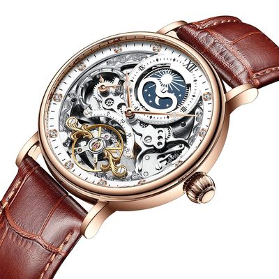 SHATONG Business Casual Original Mechanical Movement Men's Watch Multi-Function Waterproof Watch with Leather Strap