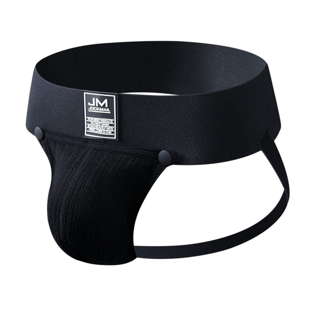 JOCKMAIL Jockstrap Men Underwear Removable Pouch Thongs and G Strings Breathable Thermal Underwear Male Panties (X-Large, Black)