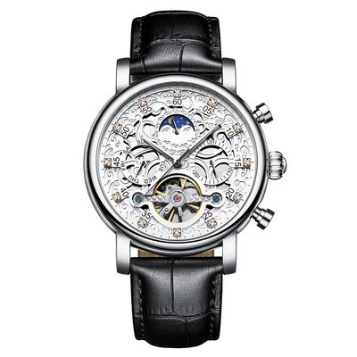 SHATONG Round Automatic Mechanical Movement Men's Watch Multi-dial Waterproof Watch with Leather Strap