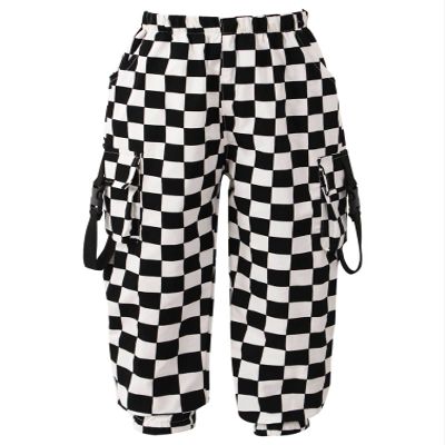 Agoky Kids Girls Stylish Plaid Print Cargo Jogger Pants Hip Hop Jazz Dance Trousers Casual Sport Activewear Streetwear Type B Black 7-8 Years