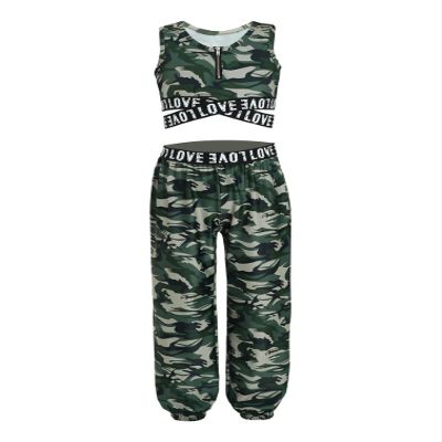 Jugaoge Kids Girls Gymnastics Crop Top Sport Bras with Athletic Pants Trousers 2 Pieces Activewear Set Camouflage Green 4 Years