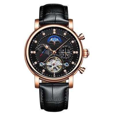 SHATONG Business Casual Men's Watch Automatic Mechanical Watch Waterproof Watch with Leather Strap for Men,Mineral Glass