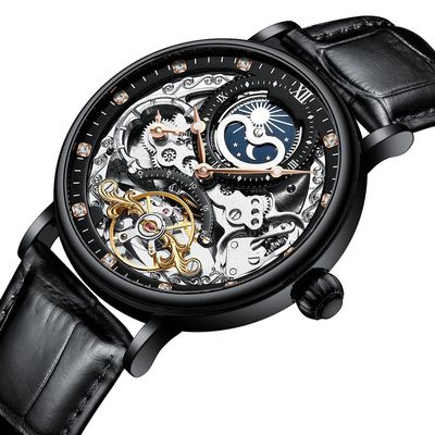SHATONG Business Casual Original Mechanical Movement Men's Watch Multi-Function Waterproof Watch with Leather Strap