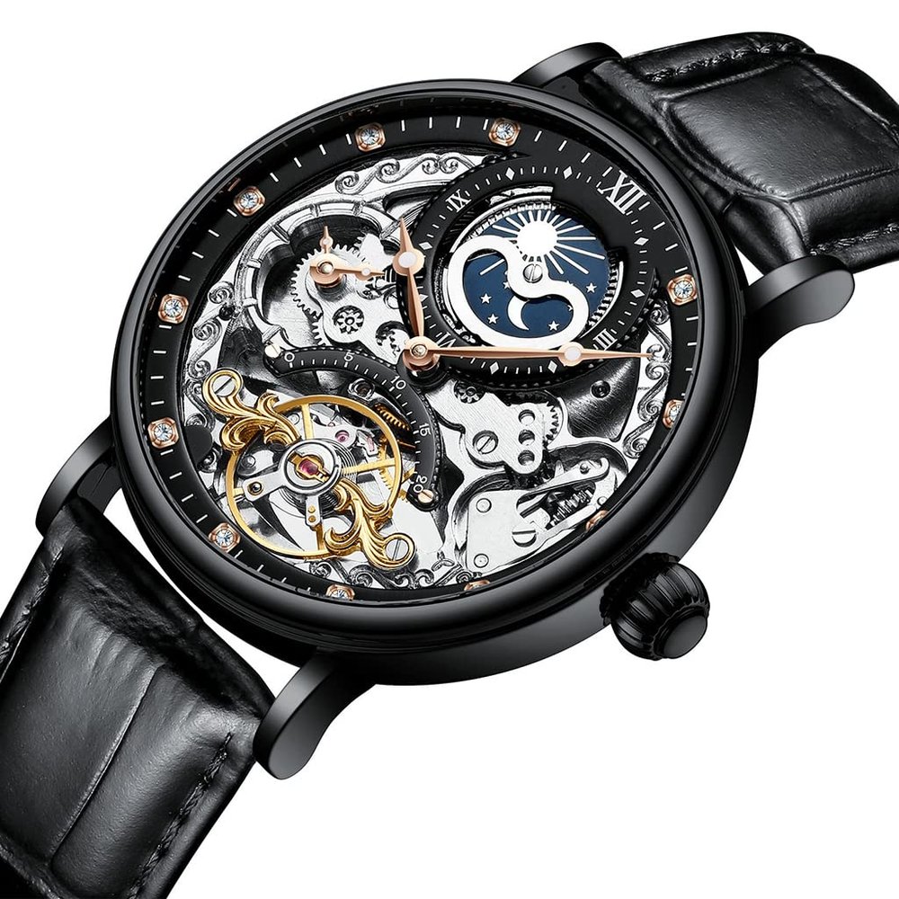 SHATONG Business Casual Original Mechanical Movement Men's Watch Multi-Function Waterproof Watch with Leather Strap