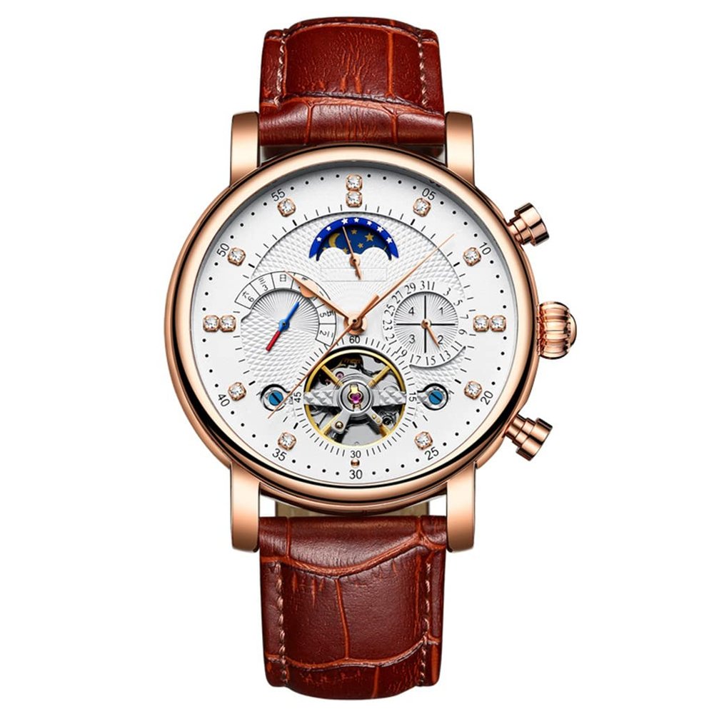 SHATONG Business Casual Men's Watch Automatic Mechanical Watch Waterproof Watch with Leather Strap for Men,Mineral Glass