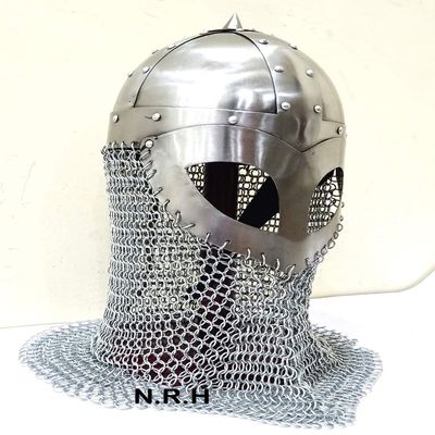 Nautical Replica Hub Viking Helmet with chain mail Medieval W/Wood Stand Valas Guard Armor Costume Halloween Helmet Silver Finish