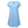 NaRHbrg Women's Linen Tunic Dresses V-Neck Baggy Midi Dress Beach Vacation Solid Plus Size T-Shirt Mini Shift Dress Sundress Light Blue view 3