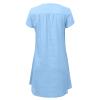 NaRHbrg Women's Linen Tunic Dresses V-Neck Baggy Midi Dress Beach Vacation Solid Plus Size T-Shirt Mini Shift Dress Sundress Light Blue view 4