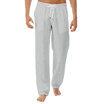 Men's Casual Cotton Linen Pajama Pants Fashion Loose Fit Open Bottom Sport Trousers Lightweight Straight-leg Sweatpants Gray