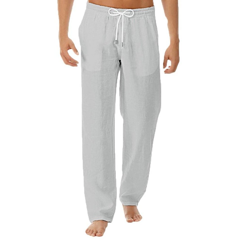 Men's Casual Cotton Linen Pajama Pants Fashion Loose Fit Open Bottom Sport Trousers Lightweight Straight-leg Sweatpants Gray