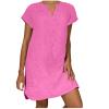 NaRHbrg Women's Linen Tunic Dresses V-Neck Baggy Midi Dress Beach Vacation Solid Plus Size T-Shirt Mini Shift Dress Sundress Pink view 1