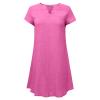 NaRHbrg Women's Linen Tunic Dresses V-Neck Baggy Midi Dress Beach Vacation Solid Plus Size T-Shirt Mini Shift Dress Sundress Pink view 3