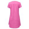 NaRHbrg Women's Linen Tunic Dresses V-Neck Baggy Midi Dress Beach Vacation Solid Plus Size T-Shirt Mini Shift Dress Sundress Pink view 4