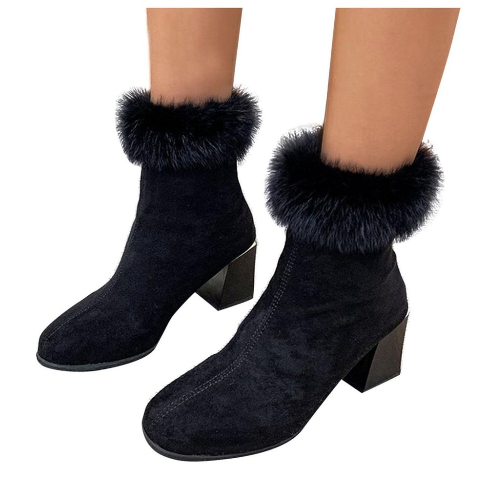 Bcshiye Womens Chunky Heels Ankle Booties Ankle Boots Chunky High Heels Zipper Short Boots Mid Heel Chelsea Boots