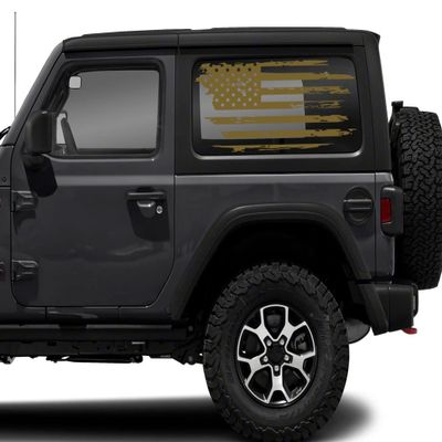 Distressed American Flag decal compatible with Jeep Rubicon or others Side window Fits any vehicle -2 Decals Total. USA Subdued Tattered - Gold