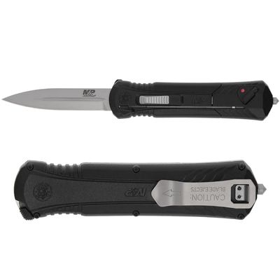 Smith & Wesson M&P Spear Point Satin Knife with 3.5" AUS-8 Steel Blade, Aluminum Handle, Glass Breaker for Tactical, EDC