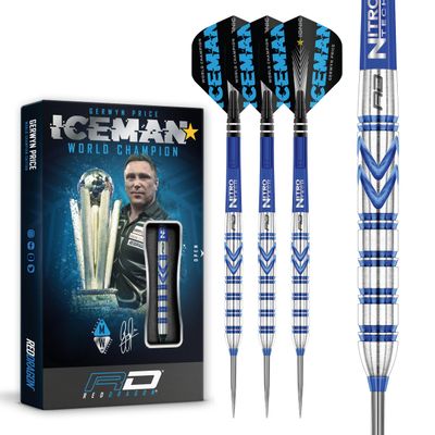 RED DRAGON Gerwyn Price Iceman Originals 23 Gram Professional Tungsten Darts Set with Flights and Stems
