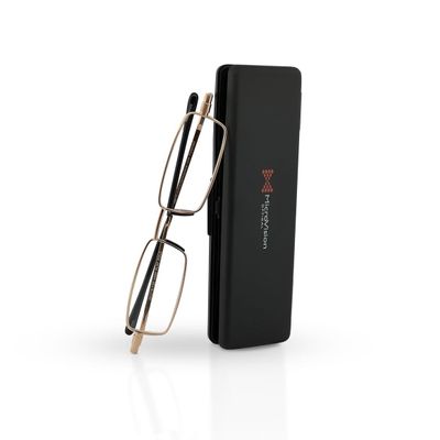 Microvision Flat Folding Reading Glasses, Gold Frame, 1.5x Magnification For Women and Men, Compact, Portable, Durable