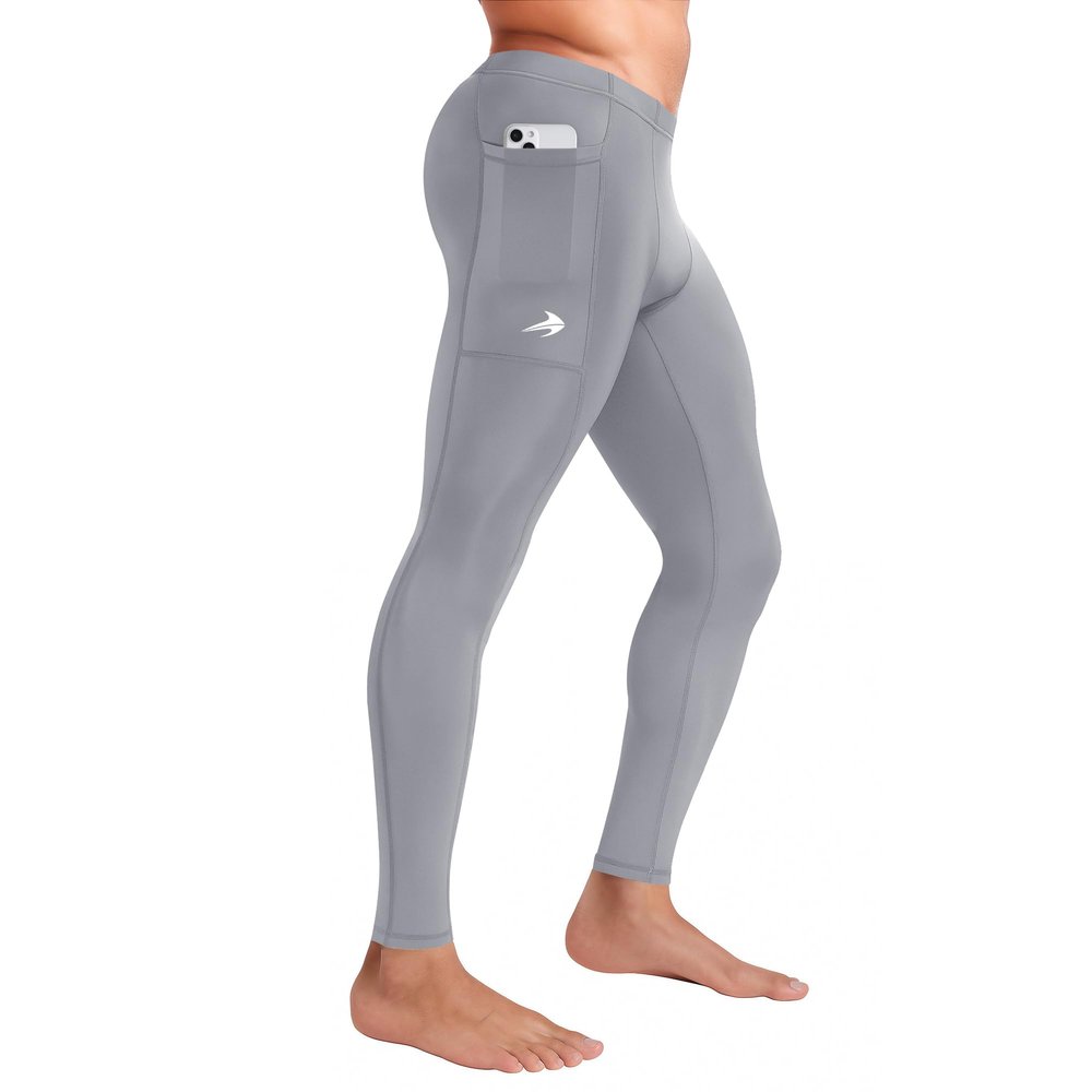 CompressionZ Men's Compression Pants for Workout, Sports|Base Layer Running Tights Leggings (W/Pockets, Gray, X-Large)