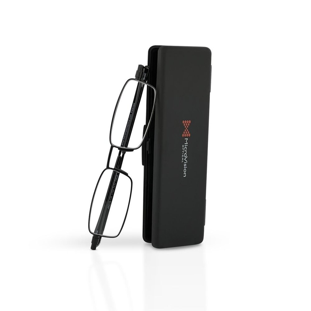 Microvision Flat Folding Reading Glasses, Black Frame, 1.5x Magnification For Women and Men, Compact, Portable, Durable