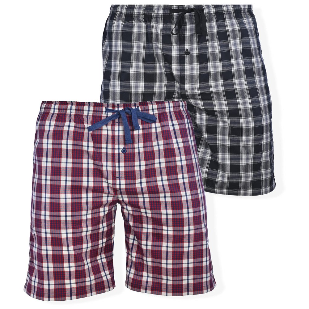 Hanes Mens 2-Pack Woven Pajama Shorts  Breathable Stretch Lounge Bottoms for Warm Weather, Red/Black, Large