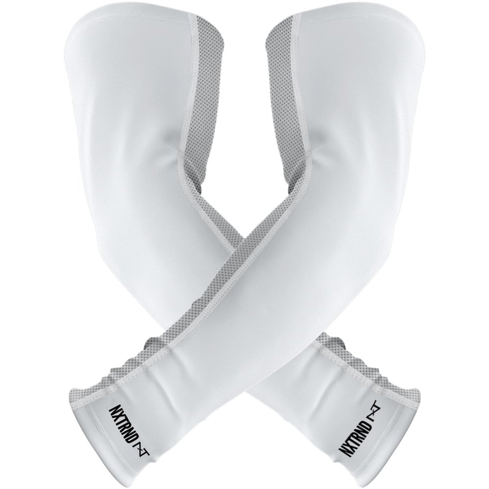 1 Pair Nxtrnd Compression Arm Sleeves for Men, Breathable Football, Basketball, Baseball Accessory, Adult & Kids (Medium, White)