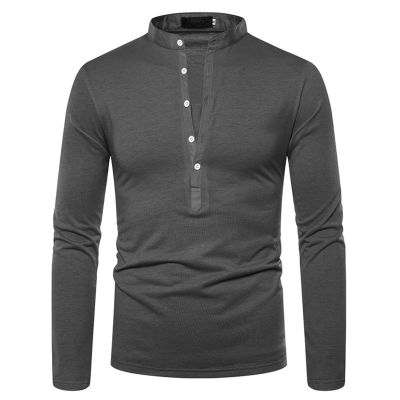 Men's Solid Color Polo Shirt Stylish Deep V-Neck Design Long-Sleeved T-Shirt Fall/Winter Pullover Bottoming Shirt (Dark Gray,XX-Large)