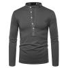 Men's Solid Color Polo Shirt Stylish Deep V-Neck Design Long-Sleeved T-Shirt Fall/Winter Pullover Bottoming Shirt (Dark Gray,XX-Large) view 1