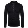 Men's Solid Color Polo Shirt Stylish Deep V-Neck Design Long-Sleeved T-Shirt Fall/Winter Pullover Bottoming Shirt (Black,Large) view 1