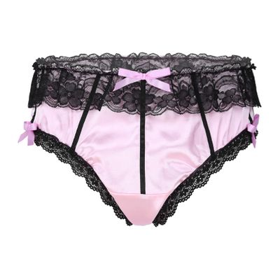 renvena Men's Sissy Crossdress Panties Silk Satin Bulge Pouch Bikini Briefs Low Rise Sleep Bottom Shorts Pink XX-Large