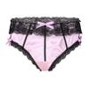 FEESHOW Men's Shiny Satin Lace Ruffle Underwear Bikini Briefs Sissy Crossdress Panties Pink Medium view 1