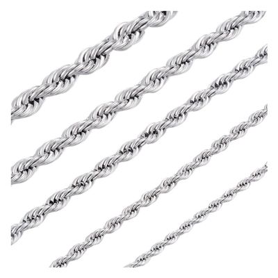 INFINIQUE CREATIONS Stainless Steel Silver Rope Chain Bracelet Necklace Men Women 2mm to 8mm (28, 4mm, Silver)