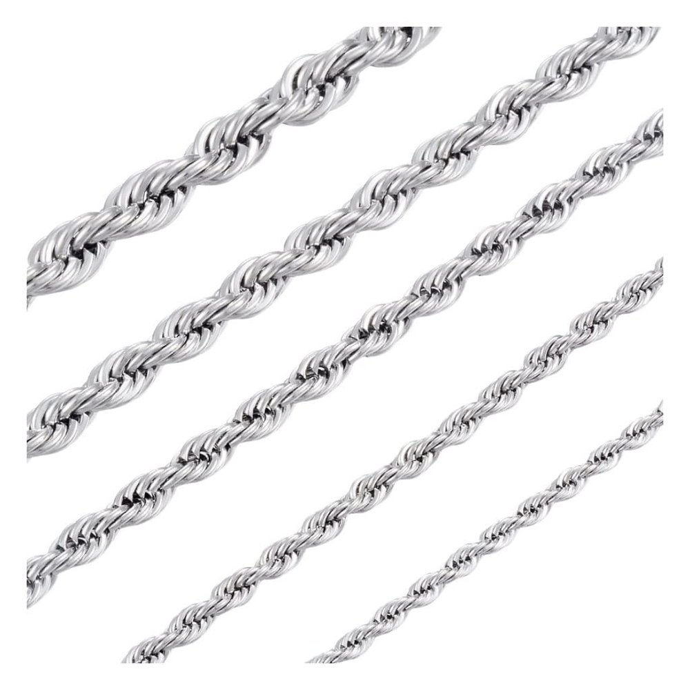 INFINIQUE CREATIONS Stainless Steel Silver Rope Chain Bracelet Necklace Men Women 2mm to 8mm (28, 4mm, Silver)