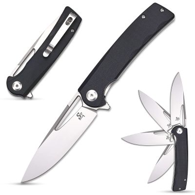 Sitivien ST126 Folding Knife,D2 Satin Blade+G10 Handles,Liner Lock,Deep Carry Pocket Clip for Outdoor and EDC(Black)