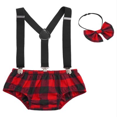 Alvivi Baby Boys Girls Outfit Y-Shape Plaid Suspender Bloomers Bow Tie for Cake Smash Birthday Party Red 6-9 Months