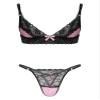 ACSUSS Men Lingerie Sissy Floral Lace Trim Wire-Free Bra Tops with Lace Patchwork Thong Briefs Pink Medium view 1