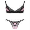 ACSUSS Men Lingerie Sissy Floral Lace Trim Wire-Free Bra Tops with Lace Patchwork Thong Briefs Pink Medium view 2