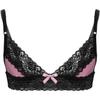 ACSUSS Men Lingerie Sissy Floral Lace Trim Wire-Free Bra Tops with Lace Patchwork Thong Briefs Pink Medium view 3
