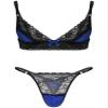 ACSUSS Men Lingerie Sissy Floral Lace Trim Wire-Free Bra Tops with Lace Patchwork Thong Briefs Blue Large view 1