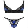 ACSUSS Men Lingerie Sissy Floral Lace Trim Wire-Free Bra Tops with Lace Patchwork Thong Briefs Blue Large view 2