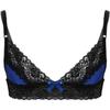 ACSUSS Men Lingerie Sissy Floral Lace Trim Wire-Free Bra Tops with Lace Patchwork Thong Briefs Blue Large view 3