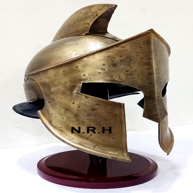 Halloween Medieval Armour King Leonidas Greek Spartan 300 Roman Helmet with Wooden Stand