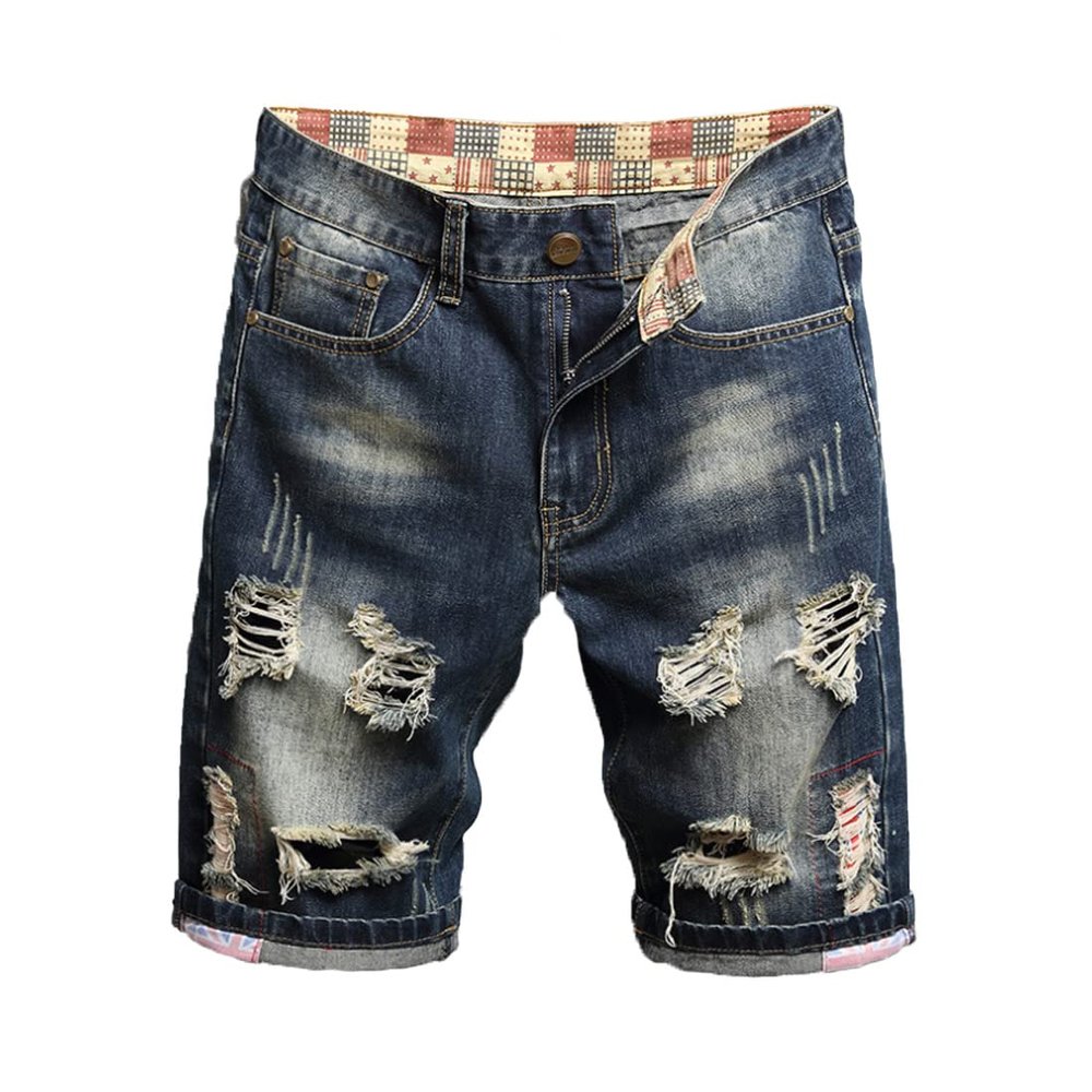 HZCX FASHION Men's Vintage Slim Fit Distressed Denim Shorts Cut-Off Jean Short(786 Blue,38)