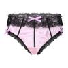 Moily Men's Satin Shiny Lace Trim Bowknot Bikini Briefs Panties Sissy Crossdressing Underwear Pink Large view 1