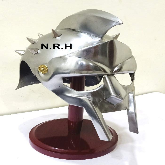 Medieval Gladiator Maxims Helmet Armor Gladiator Movie W/Wooden Stand Silver Finish Halloween Helmet